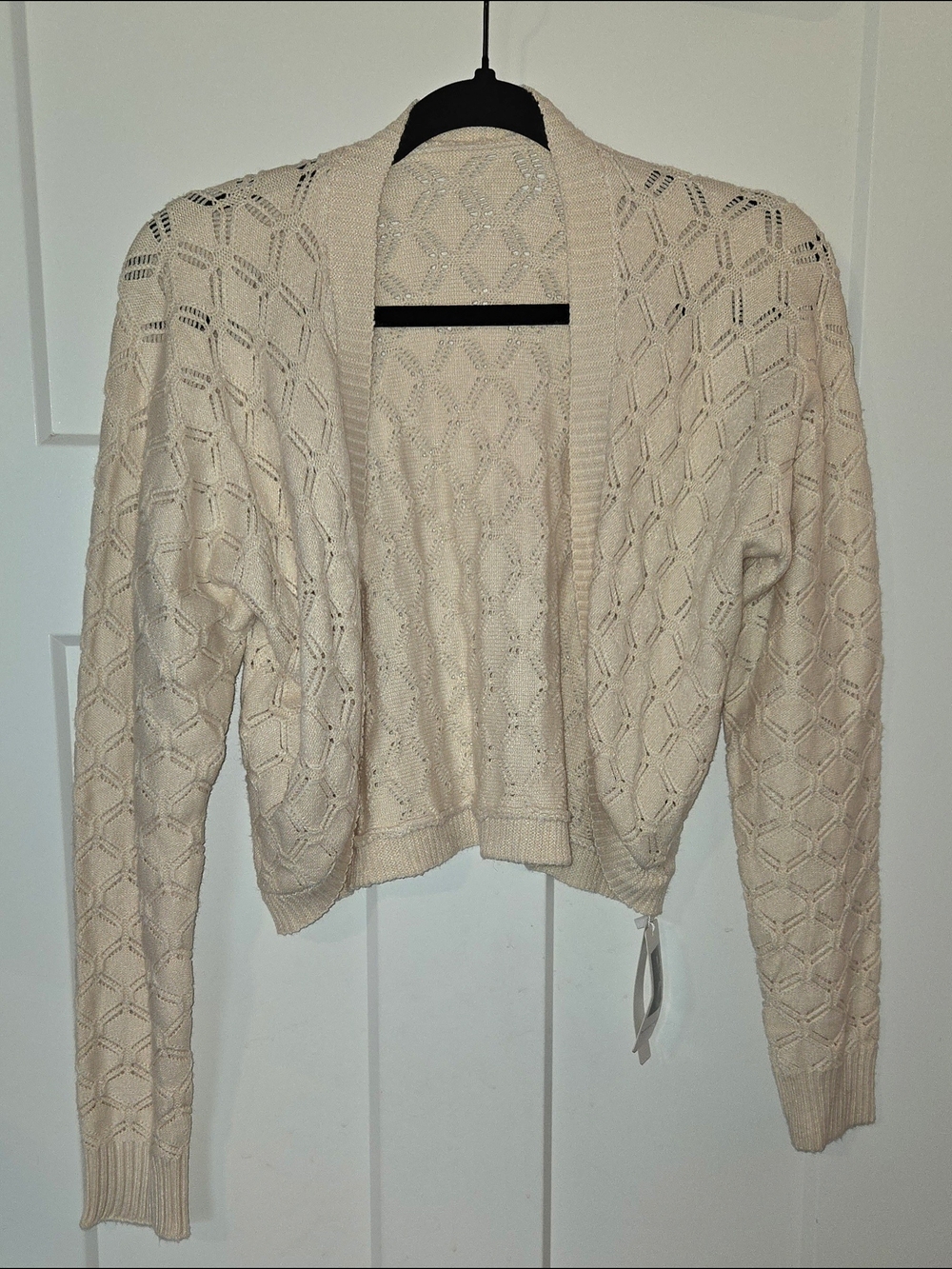 Openwork Cream Knit Cardigan for Women